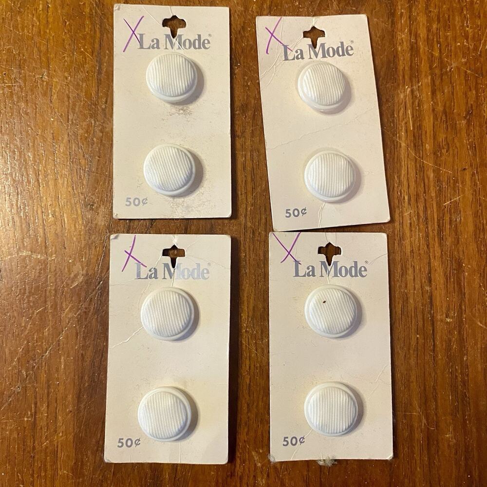 Vintage Buttons White LaMode Plastic 7/8” On Original Cards